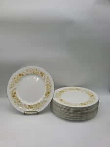 Set Of 12 Vintage Wedgwood Mimosa 10⅝"  Dinner Plates Yellow Floral Platinum - Picture 1 of 7