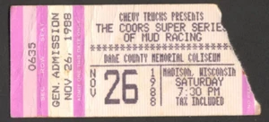 COORS SUPER SERIES OF MUD RACING TICKET STUB NOV 26 1988 MADISON WI RARE! - Picture 1 of 2