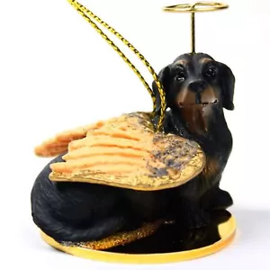 Estatuilla de ángel adorno Dachshund pintada a mano negra - Imagen 1 de 1
