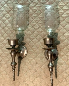 Pair Vintage 10" Silver Spiral Wall Sconce Candle Holders w/ Globes MCM - Picture 1 of 6