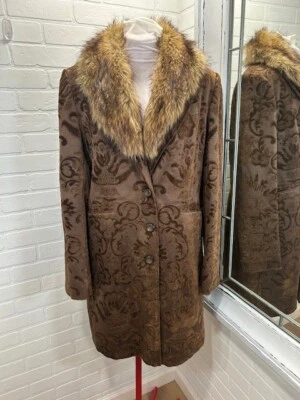 Abrigo Damasco Massini Y2K De Colección/Cuello de Piel Sintética Grunge Bohemio Hippie Occidental Talla L Foto 1 de 4