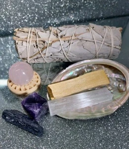 SALE! Abalone Shell Sage Palo Santo Crystal Cleansing Bundle Set - Picture 1 of 23