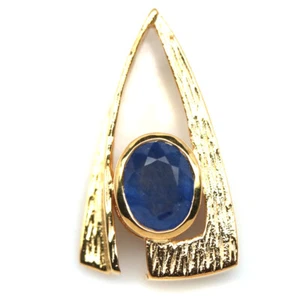 925 Sterlingsilber 18k Vergoldet 7 x 9 Mm. Blauer Saphir Anhänger - Bild 1 von 4