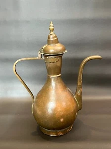 Antique Middle Eastern Copper Coffee Pot, 14" Tall, 10 3/4" Widest w/Handle - Picture 1 of 9