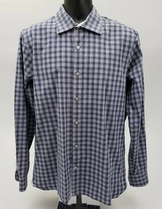 Hickey Freeman Men's Dress Shirt Size Large 100% Cotton Blue Purple Check Plaid - Picture 1 of 6