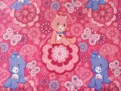 care bears print fun fabric piece 22 by 22 inch pink flower new - Image 1 of 2