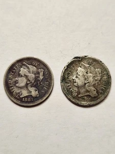 Three Cent Nickel 1881 And 18? Lot Of 2 - Picture 1 of 7