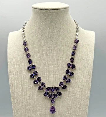 Collar Lágrima Púrpura Tono Plateado Estrás Distintivo Gota Elegante Noche Foto 1 de 4