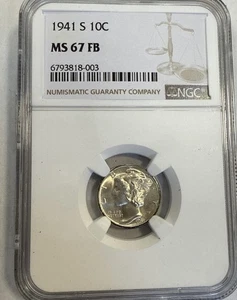 1941 - S MERCURY DIME NGC MS-67 FB - Picture 1 of 5