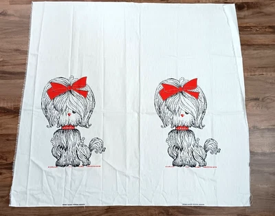 Vtg Millworth Material Fabric Printed Dog w/Red Bow Retro MOD 50's 60's - Image 1 of 4