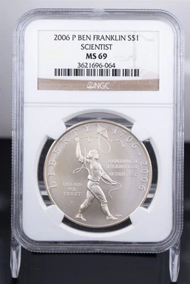 Certified 2006-P Silver $1 NGC MS69 Ben Franklin Scientist - Image 1 of 4
