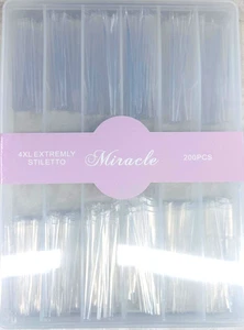 Miracle 4XL Extreme Stiletto Nail Tips 200Pcs Clear Full Cover Nail Tips - Picture 1 of 1