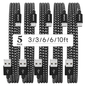 USB C Cable, Premium Nylon Braided A to Type C Charger Cables Black Gray  - Picture 1 of 6
