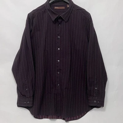 Perry Ellis Polka Dot Long Sleeve Button Up Shirt Dark Red Black Men Size 3X - Image 1 of 4