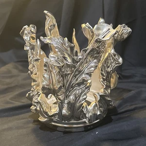 Marcelo Giorgio Silver Laminate Calla Lily Design Candle Holder7 1/2x8 In - Picture 1 of 13