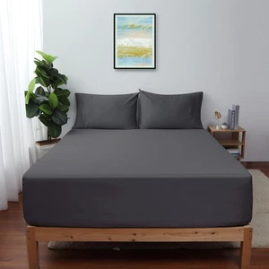 Twin Size Fitted Sheet Only Dark Grey, 100% Egyptian Cotton 600 Thread Count,... - Picture 1 of 7