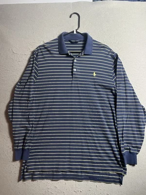Vintage Polo Golf Ralph Lauren Rugby Shirt Mens SZ M Blue White Striped Pullover - Image 1 of 4