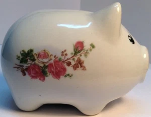 cute little pig piggy bank whit flowers painted each side - Picture 1 of 9