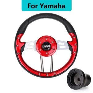 10L0L Red Golf Cart Steering Wheel for YAMAHA Carts with Black Hub Adapter - Picture 1 of 7