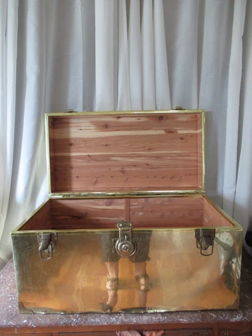 Vintage Brass Cedar trunk Chest Hollywood Regency 16 x 16 x 31.5" coffee table Cover