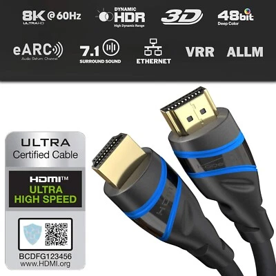 4K 120Hz HDMI Cable 2m Certified Ultra High Speed 8K 2.1b 144Hz 48Gbps PS5 XBox - Image 1 of 4