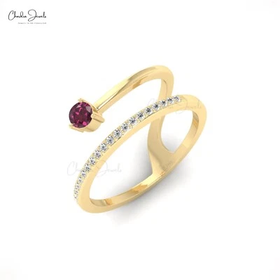 Anillo delicado de diamantes granate rodolita corte brillante de 3 mm joyería de oro de 14 k para ella Foto 1 de 4