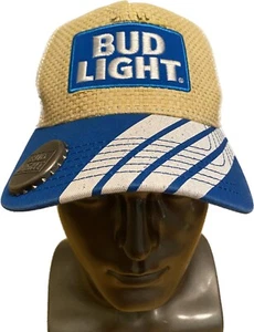 Bud Light Straw Hat Beer Can Bottle Opener Blue Adjustable Snapback Beach Summer - Picture 1 of 14