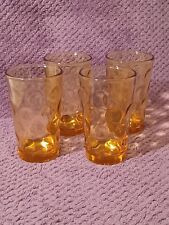 Vintage Amber Glass Set Of 4 Tumbler Juice Gold Thumbprint Dot MCM 4" 1960's