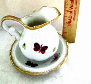 Pticher & Bowl set Miniature Floral Porcelain Roses butterfly hand painted EUC - Picture 1 of 4