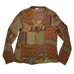 VTG Isabella Bird 100% Silk Popover Top Patchwork Print Boho Retro Size Medium - Picture 1 of 10