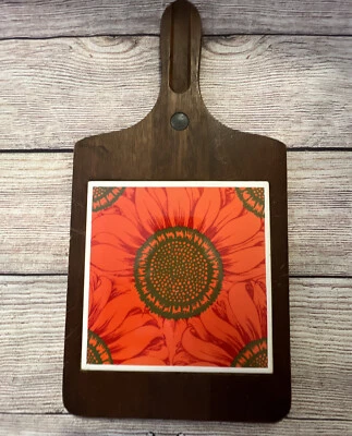 "Tabla de cortar de madera de colección remache de queso azulejo de cerámica inserto naranja margarita 14x7""" Foto 1 de 4