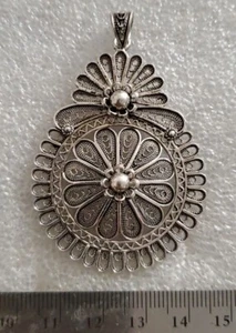 DGS Turkey 925 Sterling Silver Openwork Filigree Flower Pendant Large 12g - Picture 1 of 5