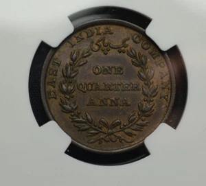 Compagnia britannica delle Indie orientali 1835 1/4 Anna NGC AU58 BN - Foto 1 di 3