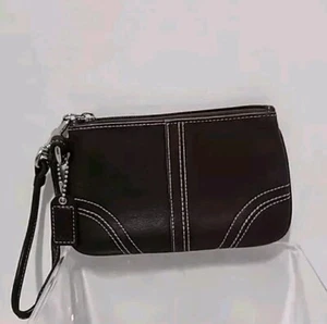 Coach Wristlet Brown Leather Small Zip Purse - Picture 1 of 6