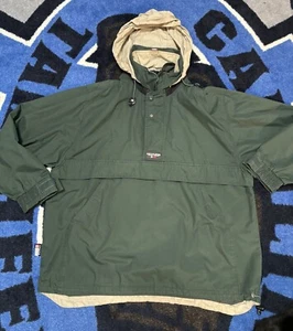 VTG Chaps Ralph Lauren Men M Green Pullover Jacket Hooded Rain Coat Front Pocket - Picture 1 of 7