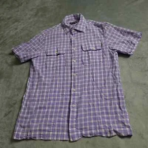 Michael Kors Shirt Men's Medium Purple Plaid Flap Pockets Button Up Short Sleeve - Picture 1 of 7