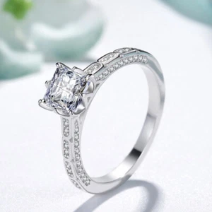 6*6mm Princess Cut Square AAA Cz Band Women's 925 Silver Wedding Ring Size 4-9.5 - Picture 1 of 6