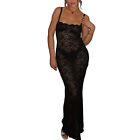 Ladies Casual Long Dress See Through Maxi Dress Square Neck Sexy Vacation Outfit