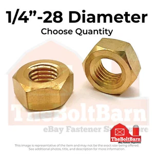 1/4"-28 Brass Finished Hex Nuts (Pick Quantity) - Picture 1 of 7