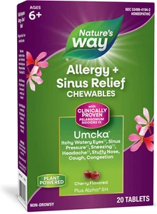 Nature's Way Umcka Allergy+Sinus Homeopathic, Sneezing, Runny Nose, 20 Tablets - Picture 1 of 8