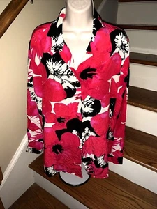 RENE MARGO Hawaii Hibiskus Fuchsia Rosa Schwarz Weiß Seidenbluse Gr. L ❤️tb93 - Bild 1 von 4