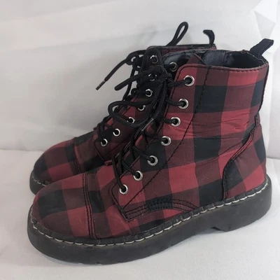 T.U.K. 2013 Anarchic Boots Plaid Red Black Lace Up Women's 9 T2192 7 Eye Punk - Image 1 of 4