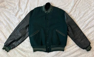 Vintage 70er Jahre DeLong grün Leder auf grüner Wolle Varsity Letterman Jacke Gr. 40 - Bild 1 von 8