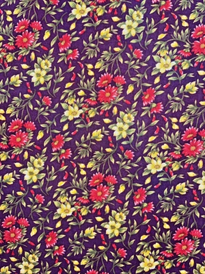 66" x 44"  Red, Yellow Floral on Deep Purple Cotton- Fabri-Quilt #926 - Image 1 of 3