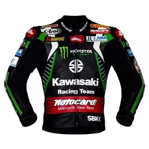 Kawasaki Monster Motorbike Racing Motorcycle Bike Rider Cowhide Leather Jacket - Picture 1 of 3