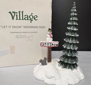 Department 56 "Let it Snow" Snowman Sign Village Accessory 52594 Evergreen Tree - Picture 1 of 8