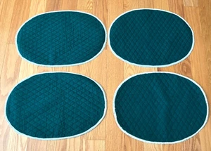 Table mats / 4 quilted place green with lace trim, oval 17.5 x15 handmade - Picture 1 of 9