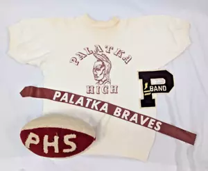 Vintage 60er Jahre Palatka High Braves Kurzarm Sweatshirt mit Brief, Fußball, et - Bild 1 von 11