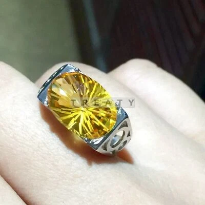 Pedra preciosa de corte oval citrino com anel de prata esterlina 925 masculino #284 * - Imagem 1 de 4