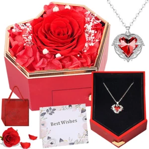 Ewige Rose Geschenkbox für Frauen, Konservierte Rose Geschenk Box mit Halskette - Bild 1 von 15